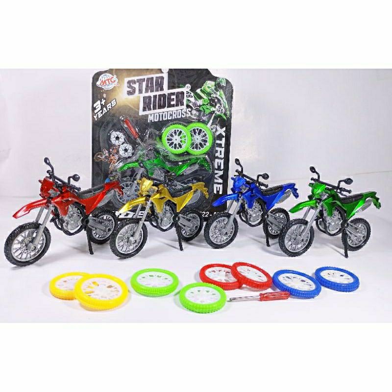 Mainan Anak Diecast Motor Cross Warna Metalik Bongkar Pasang