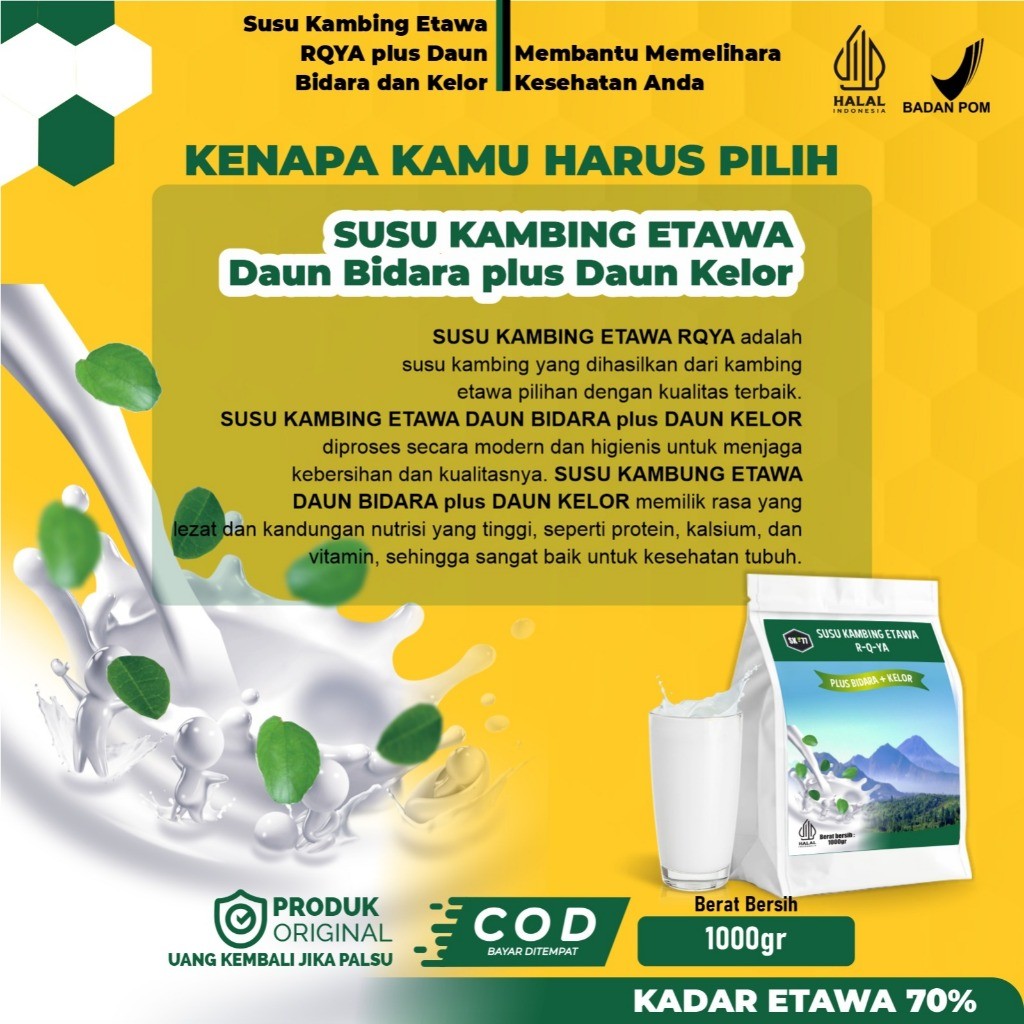 

Susu Kambing Etawa Bubuk SK77 RQYA R-Q-YA Kemasan 200gr Rasa Original Dan Coklat