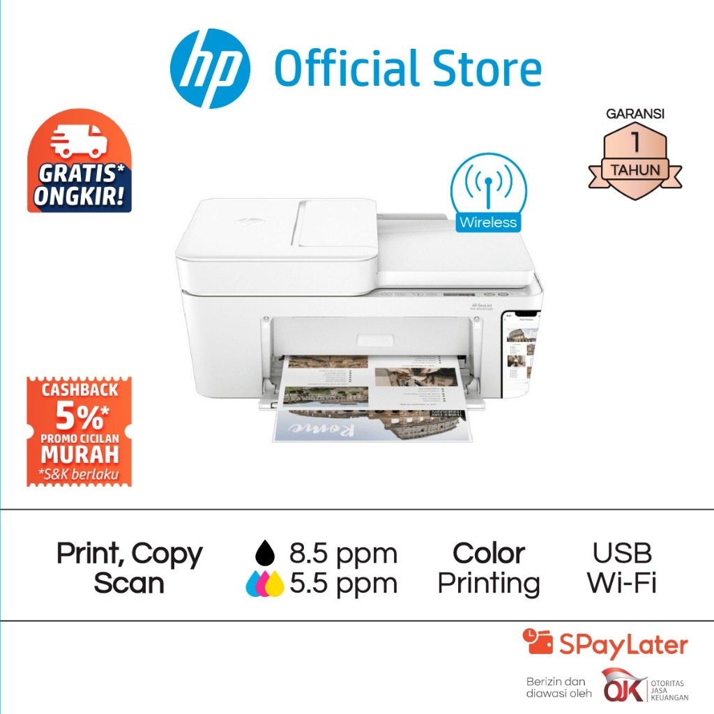 

Printer HP DeskJet 2876 / 4275 All In One Print Scan Copy USB Wifi Fotocopy Color Colour Warna Garansi 1 Tahun Promo Murah Gratis Ongkir Official