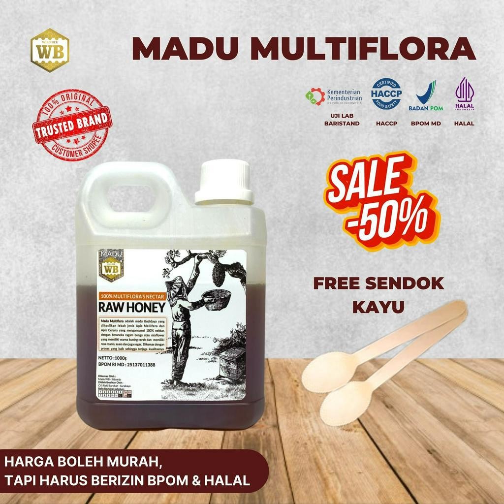 

PROMO!WB Wild Bee - Madu Multiflora 1 Kg Raw Honey BPOM HARGA PROMO Madu Asli Murni Free Packing PremiumREADY