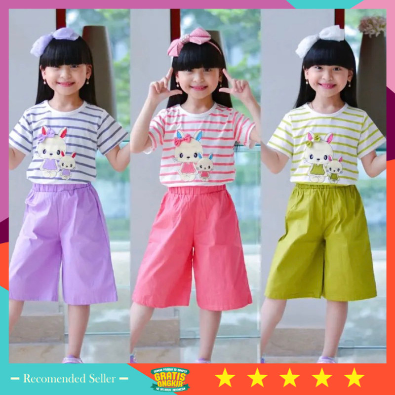 Baju Anak Lucu Unik Murah / Setelan Celana Kulot Atasan Salur Terbaru Anak Perempuan Umur 4-11 Tahun