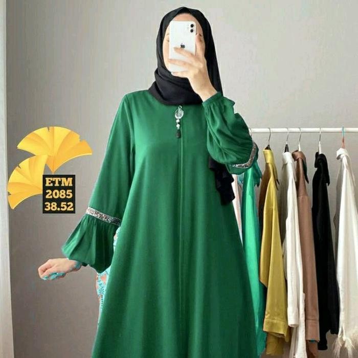 gamis ressleting terbaru    Polos Wanita Muslim Balon Dress Hitam Jubah Panjang - maroon, S