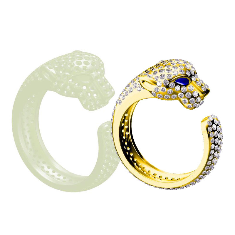 

International Famous Brand Rings Leopard head For Men Direct Cast White Wax Pieces 3D Printing Castable Resin Open Size