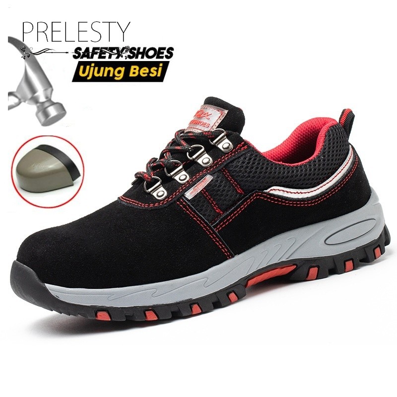 Profesional Kulit Sepatu Safety Boots Pria Safety Ujung Besi Kerja Sneaker Proyek Shoes Olahraga Cow