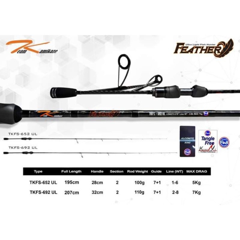 Joran UL/Ultralight team Kamikaze FEATHER Finesse rod | Guide Fuji Alconite | XCARBON JORAN FUJI JOR