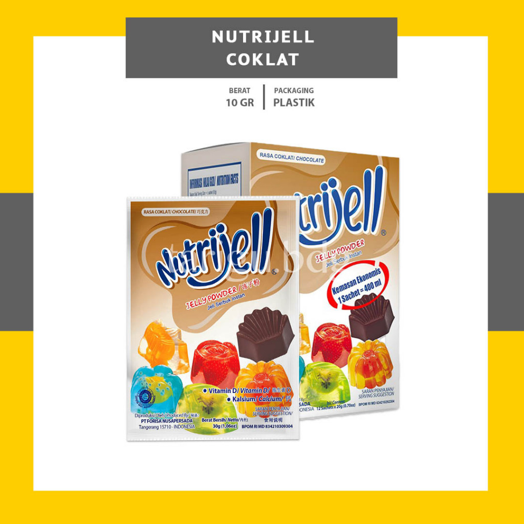 

NUTRIJELL JELLY POWDER COKLAT 20G - JELLY POWDER CHOCOLATE PUDING JELI SERBUK INSTAN - NUTRIJEL JELLY CHOCO POWDER KEMASAN EKONOMIS ANEKA RASA
