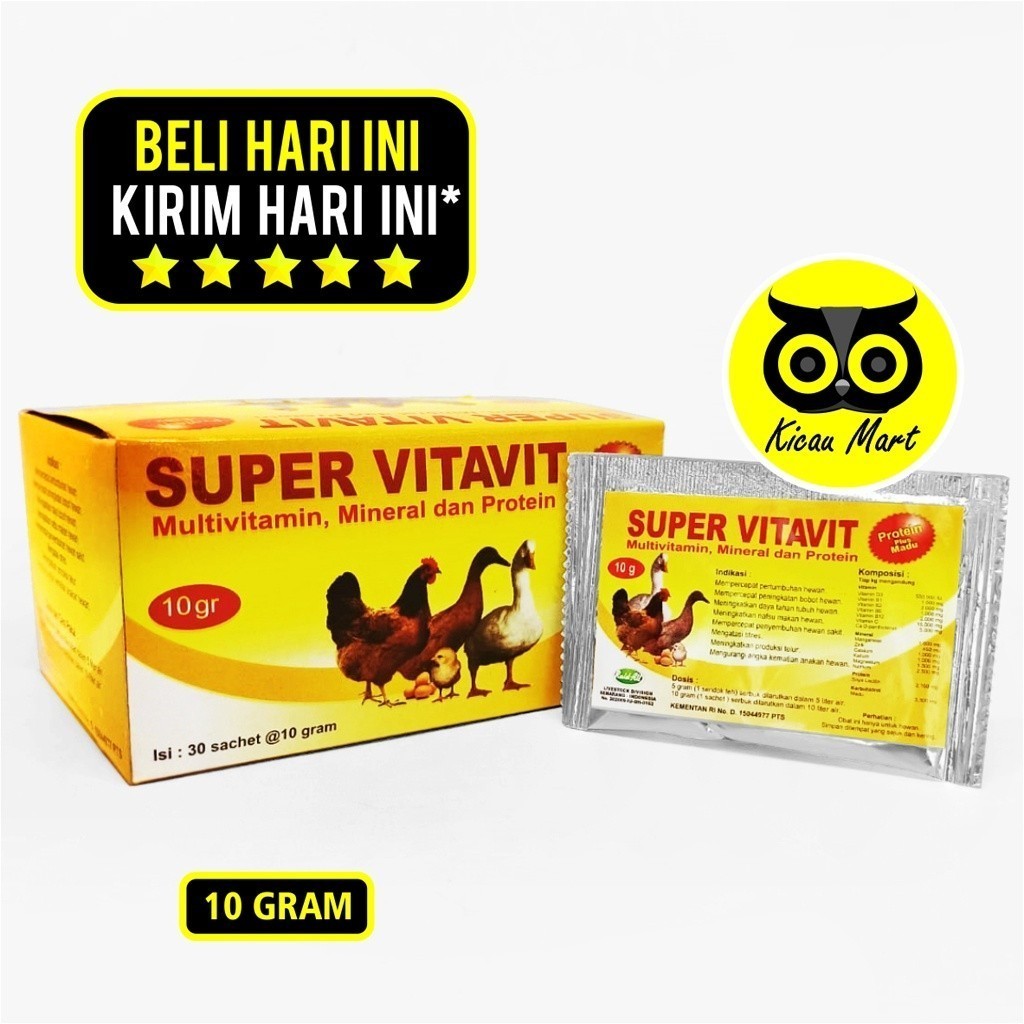 KICAU MART Vitamin Ayam DOC Unggas Super Vitavit Protein Plus Madu Multivitamin Serbuk 10 Gr  Ayam M