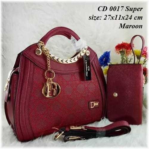 Tas Branded Wanita Mewah CD 0017 Super + Dompet Mini - Fashion Elegan Maroon Eksklusif