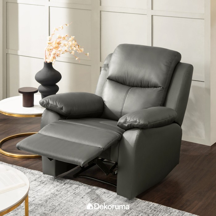 Dekoruma MAEDA Sofa Recliner 1 Dudukan Kulit / Sofa 1 Seater - Abu-abu Tua