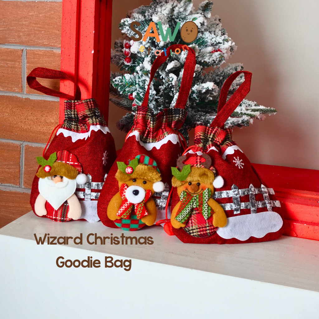 

Wizard Christmas Goodie Bag - Tas Bags Reusable Gift Candies Goodie Tas Kado Natal Camilan Hadiah Dekorasi Kecil Pouch Santa Snowman Reindeer Rusa Sinter Klaus Treat Pattern Plaid Doll Boneka Bear Kantong Kain Xmas Recycle