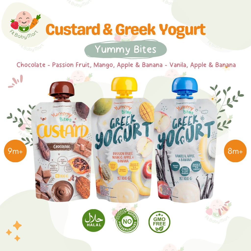 

YUMMY BITES - Greek Yoghurt & Custard | Cemilan MPASI PURE Buah Bayi