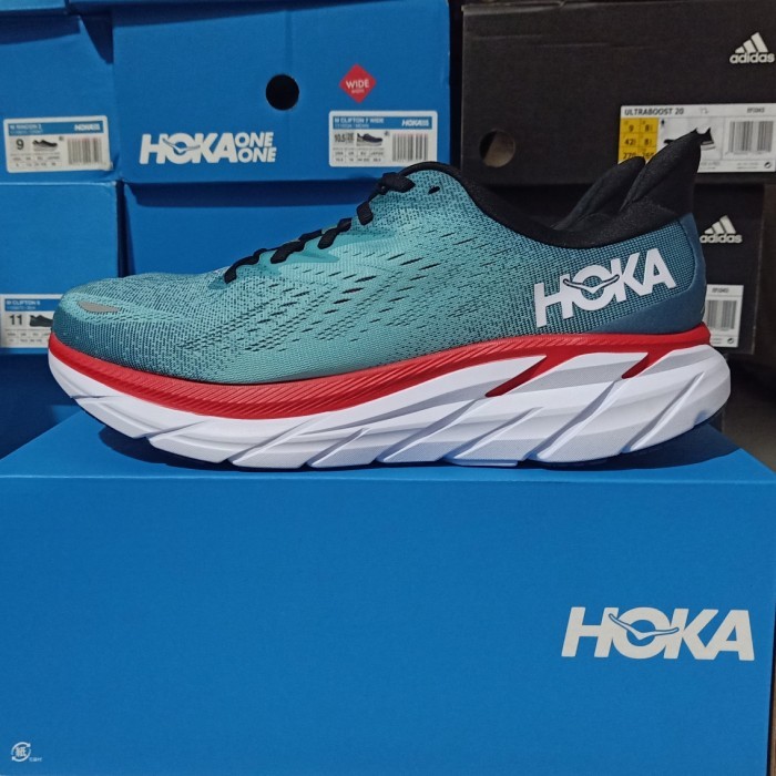 ✨TERLARIS  -SEPATU LARI PRIA HOKA ONE ONE CLIFTON 8 WIDE 2E AQUARELLE  - 44