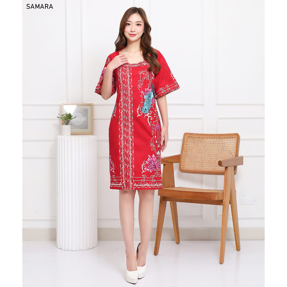 Evercloth Samara Dress Wanita Batik Couple Modern Dress Batik Modern Gaun Pesta Dress Batik Wanita N