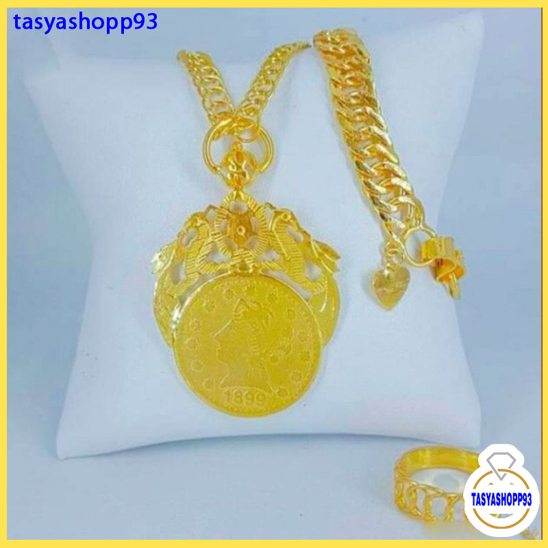 Set Perhiasan emas asli kadar emas muda17,7 model koin ada surat toko