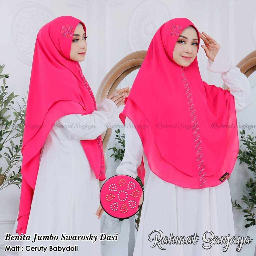 Jilbab Khimar Benita Payet Dasi Swarosky 2 Layar Oval Jumbo Syar'i Ceruty Babydoll Import