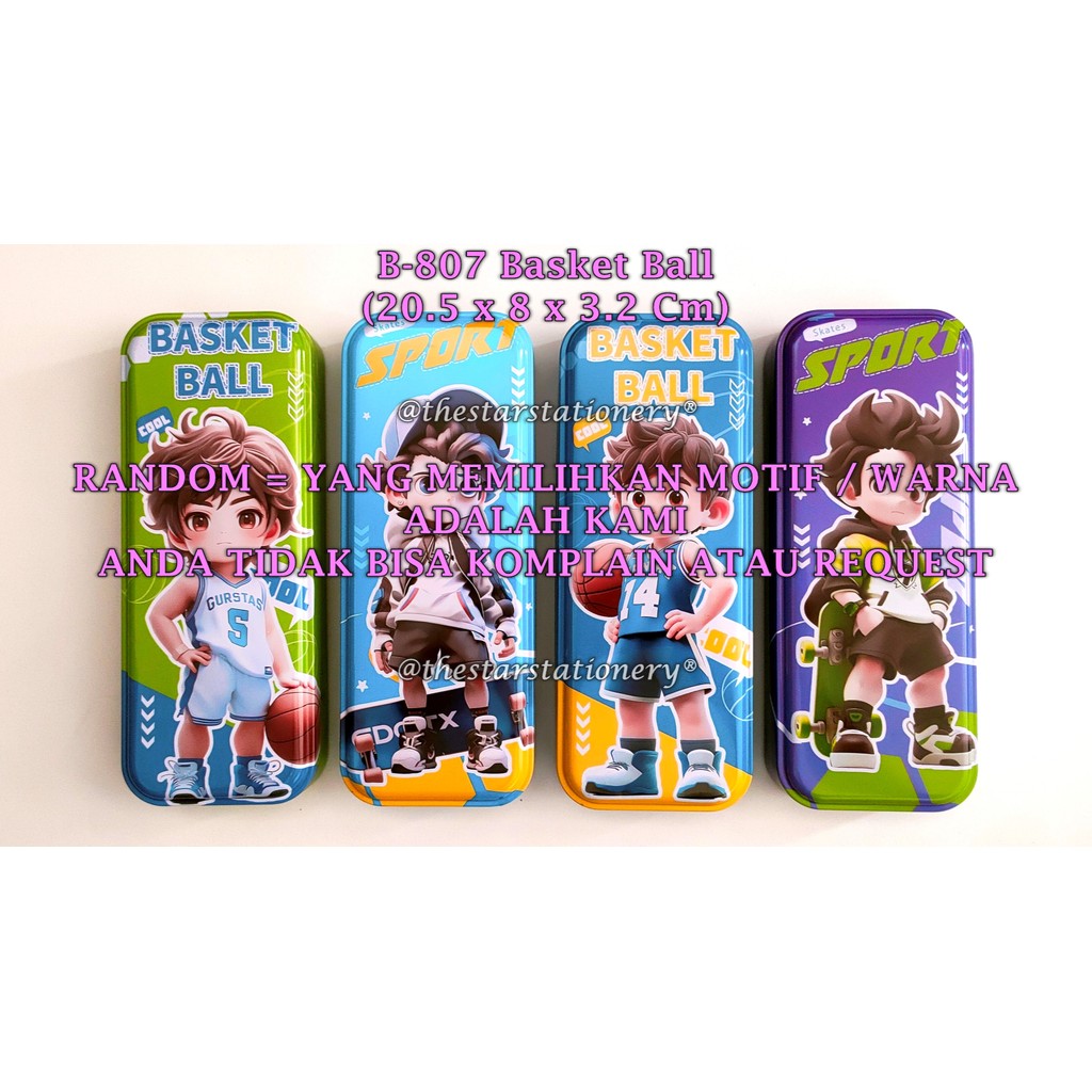

(1 Biji) GROSIR Kotak Pensil Kaleng B-807 Basket Ball / Tempat Pensil Kaleng 20.5*8*3.2 Cm