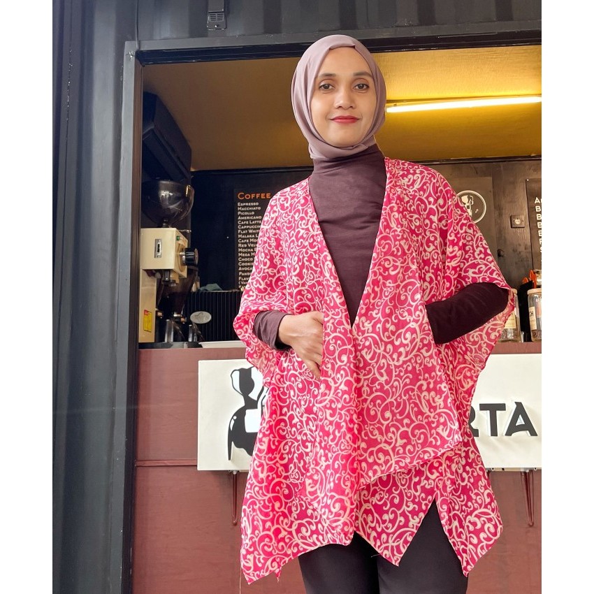 Outer Batik Modern Cardigan Oleh Oleh Khas Indonesia / Outer Muslim - Batik Pink