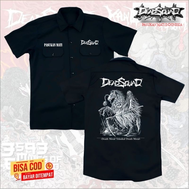 kemeja WORKSHIRT hitam band DEADSQUAD terbaru original distro | kemeja pendek band DEADSQUAD metal d
