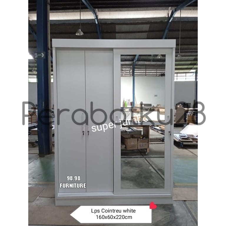 [PERABOTKU28] Lemari Pakaian 3 Pintu Sliding Jumbo - Lemari Pakaian 3 Pintu Putih - Lemari Pakaian 3