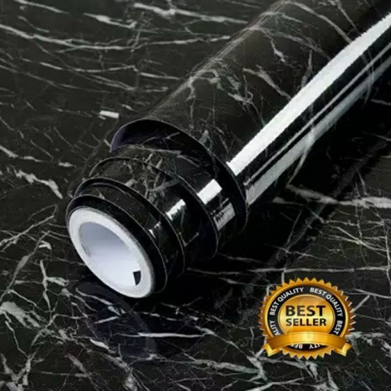 Wallpaper Motif Black Marmer Glossy Sticker Dinding Marmer Hitam New 45Cmx10M Stiker dinding Murah M