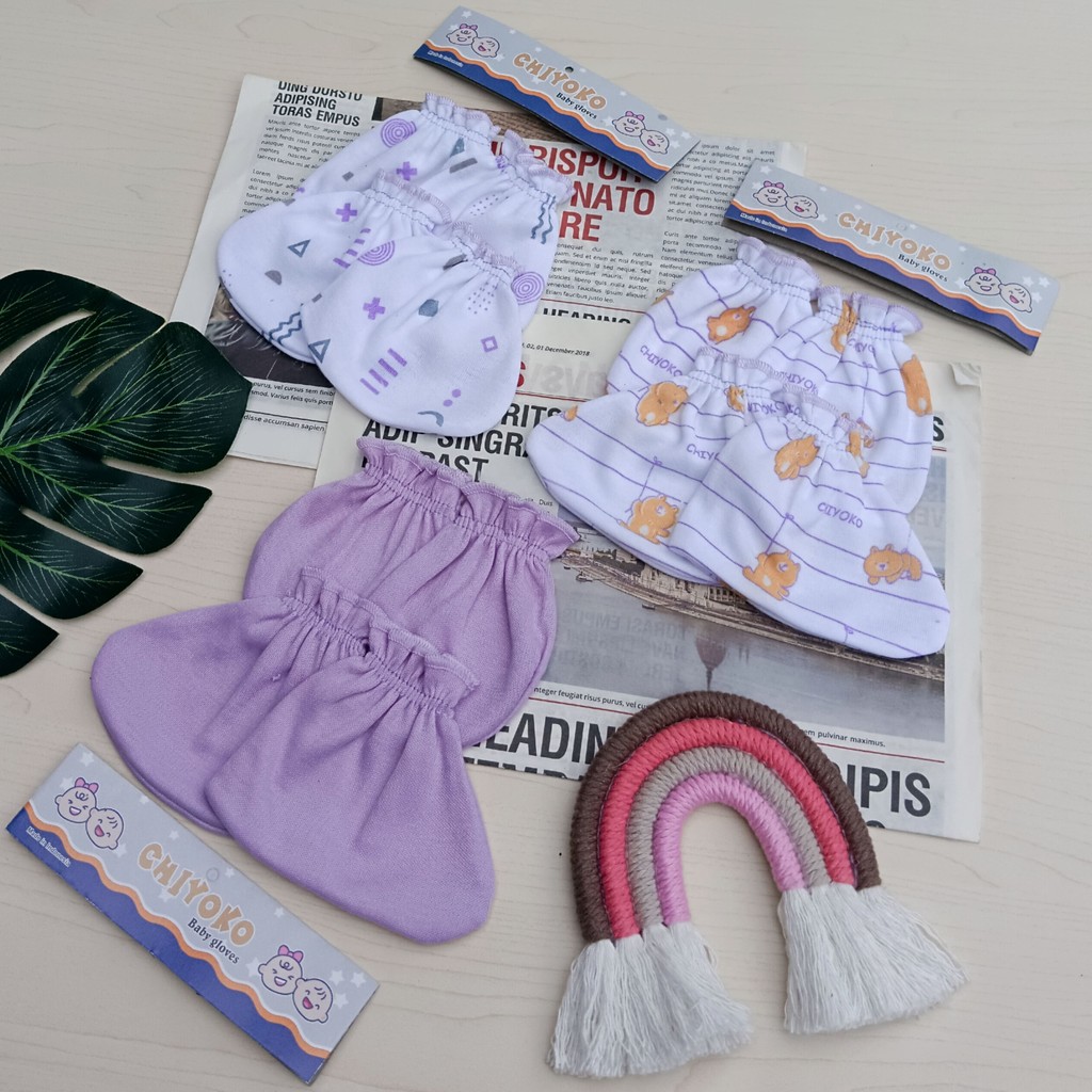 3 Set / 12 Pcs Sarung Tangan dan Kaki Bayi Newborn SERIAN LILAC