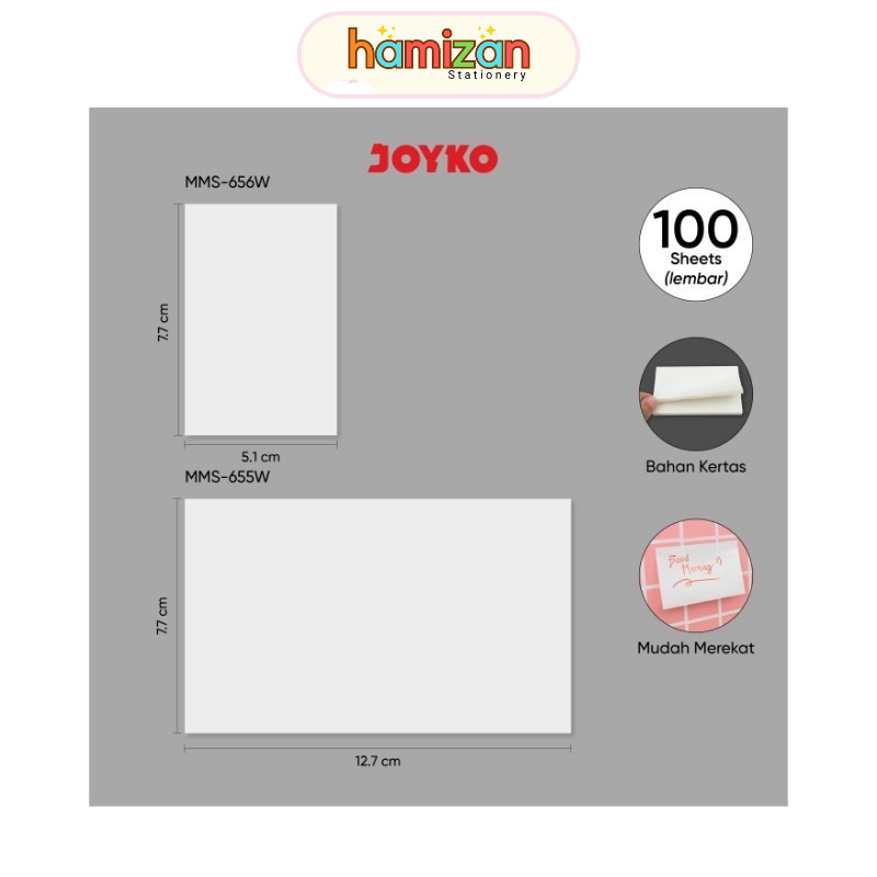 

White Memo Stick / Sticky Note Putih / Kertas Memo HVS Memo Tempel Joyko MMS-655W ~ MMS656W White Color / Memo Stick MMS-655 MMS-656W Sticky Note Memo Tempel Joyko White - MMS-655W Murah Berkualitas
