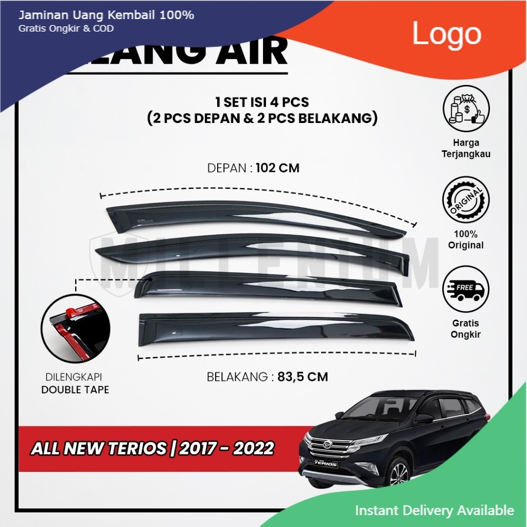 Talang Air Pintu Mobil Daihatsu All New Terios 2017 – 2022 Model Slim 4 Pintu Tasya_Variasi_Mobil