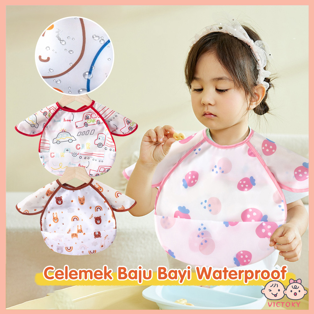 VICTOKY Celemek Baju Bayi Waterproof Bib Baju Makan Bayi Lucu