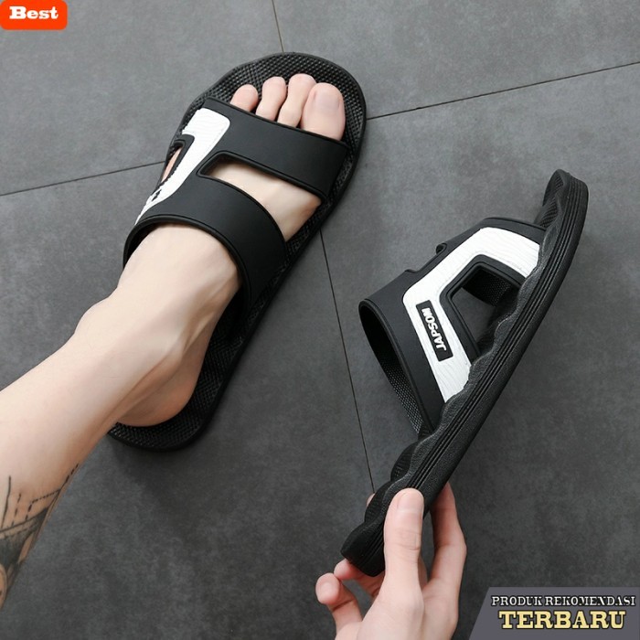 hoodie pria keren sandal pria import original sendal pria casual - Hitam Putih, 39