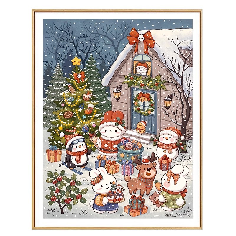 

Christmas Rabbits Winter Printed on canvas 11CT Chinese DIY Cross Stitch Sets For Embroidery kit Needlework Home Decor 45 Colors