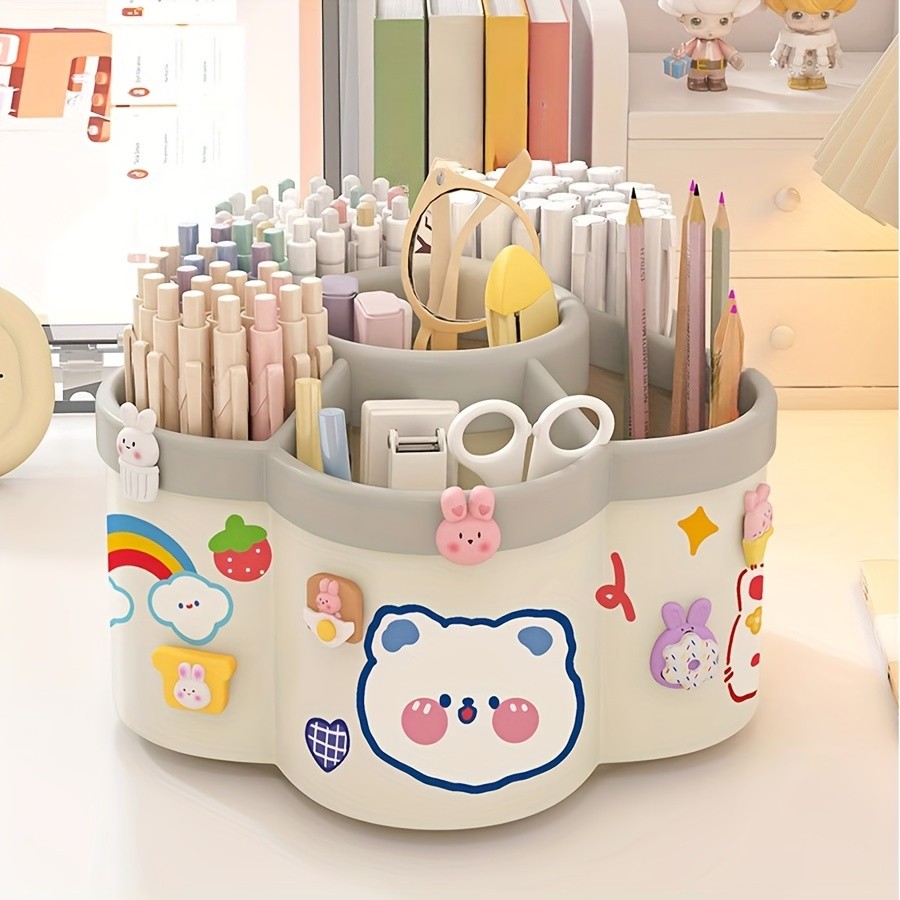 

Rotating Desk Organizer Multi-Compartment Storage Caddy for Stationery Makeup Brushes Pencils Ideal for Dorms Office Desk