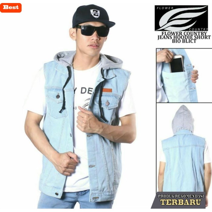 hoodie pria keren Jaket Pria Rompi Vest Hoodie Jeans Denim Premium - Bioblit, M
