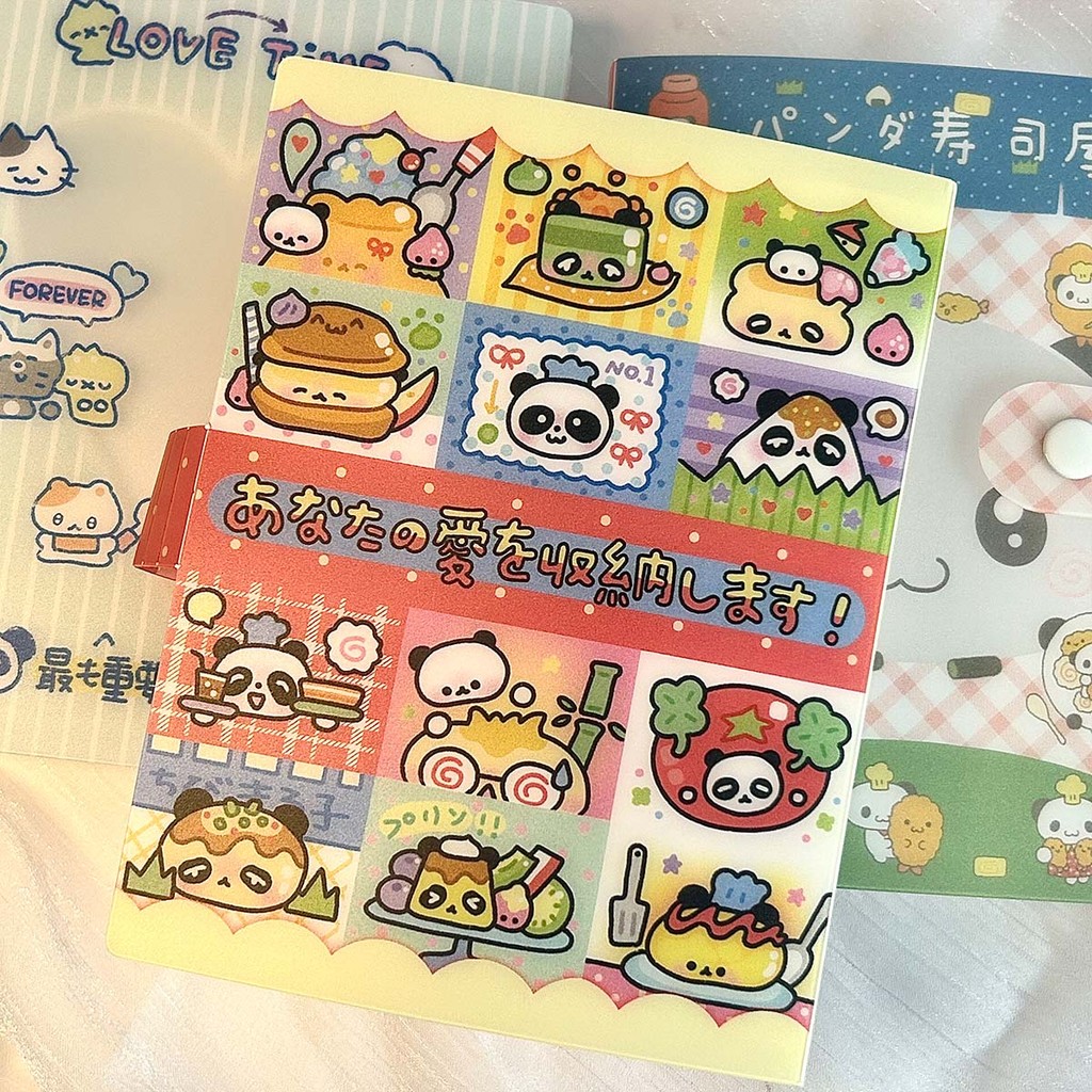 

Kawaii A6 Panda Document Organizer Storage Binder Vintage Showa Style Fixed-page Scrapbook Stickers Binder with Clover Design