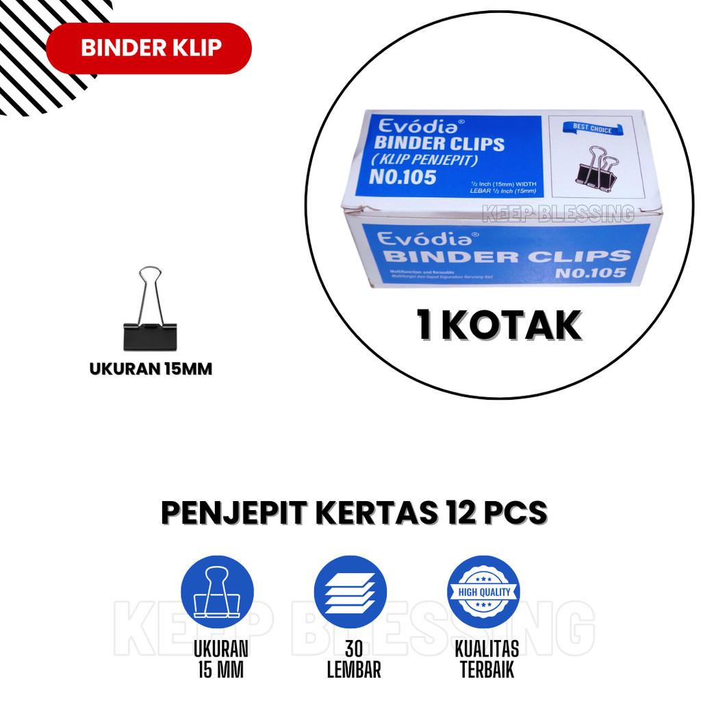 

Binder Klip 1 Kotak Ukuran 15mm (105) / Penjepit Kertas Hingga Ketebalan 30 Lembar / Duta Gemilang