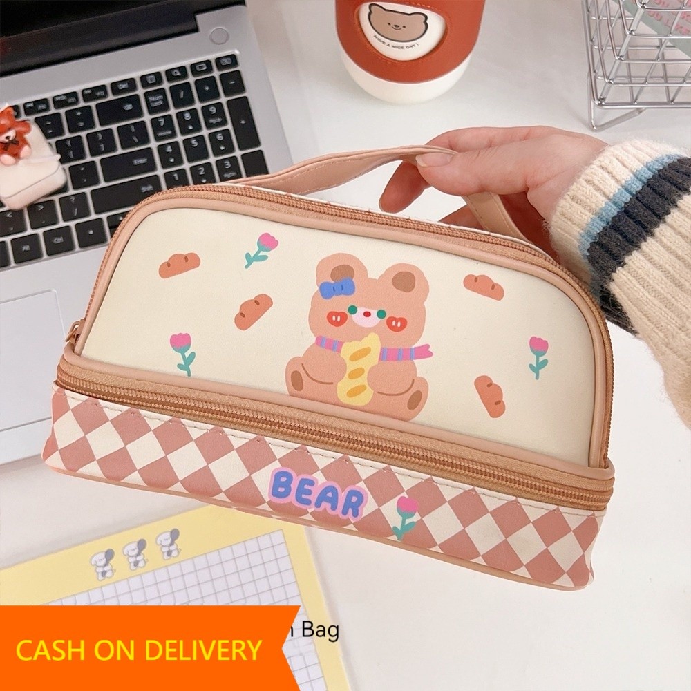 

CASH ON DELIVERY Tempat pensil berkapasitas besar/tas kosmetik berlapis ganda/tas penyimpanan / Tempat Pensil Kotak