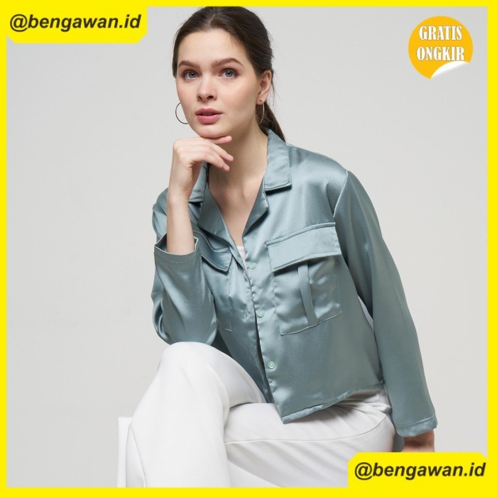 (MONE) Monellina 601354 Kemeja Crop Outer Wanita Lengan Panjang - Hitam, L