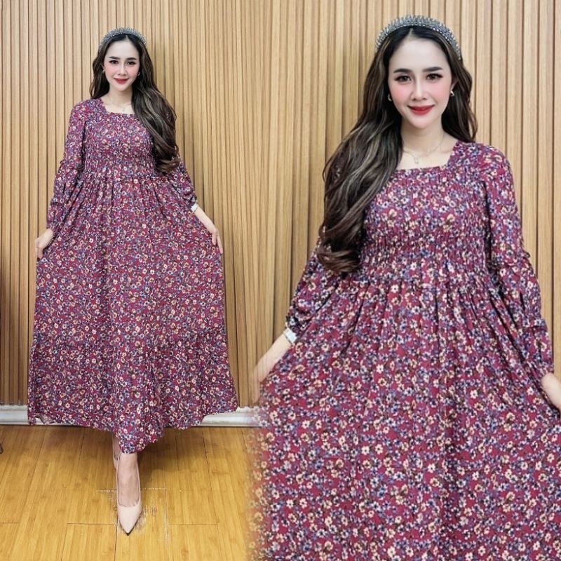 [ PROMO ]DASTER SMOK JUMBO LD 120 MOTIF BUNGA GAMIS RAYON PREMIUM DRESS KERUT DADA / DASTER MODEL TE