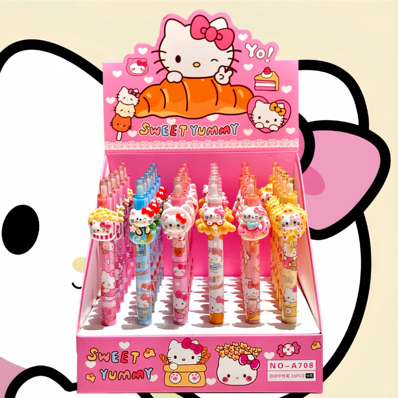 

Stitch Press Gel Pen 36pcs Sanrio Cartoon Resin Kawaii Ballpoint Pen Capibala Kuromi Modeling Pen 0.5 Black High Value Student