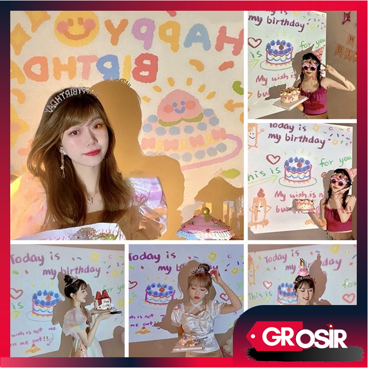 Grosir - 5468 Proyektor Mini Ulang Tahun Portable / Proyektor Mini / Projector Party Lamp Cute Birth