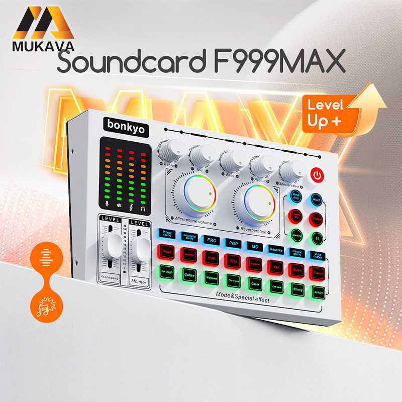 MUKAVA F999MAX Sound Card Bluetooth Live SoundCard F999MAX Soundcard Audio Live Mixer untuk Live str