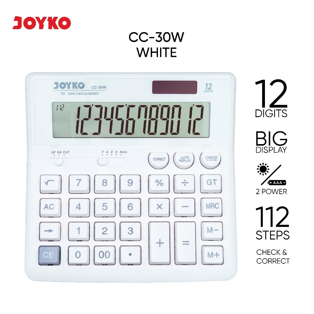 

Calculator CC-30W Kalkulator Joyko 12 Digits Check Correct