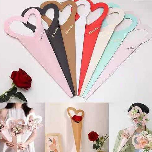 

hojapaper - Single Rose Box bentuk Cone Love