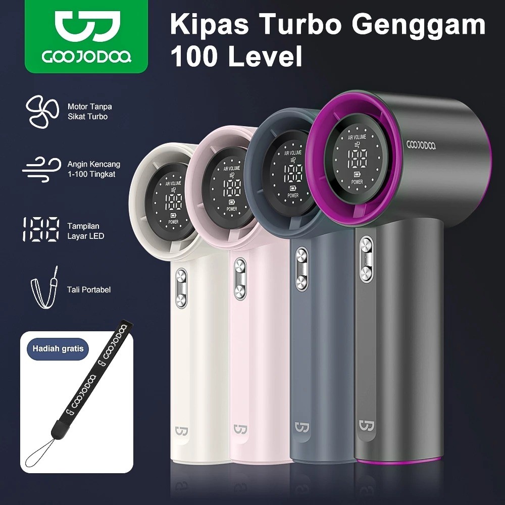 

(PROMO)GOOJODOQ Barang spot- High-speed kipas 100 Gear Wind kipas angin Digital Display Adjustable Turbo kipas tangan