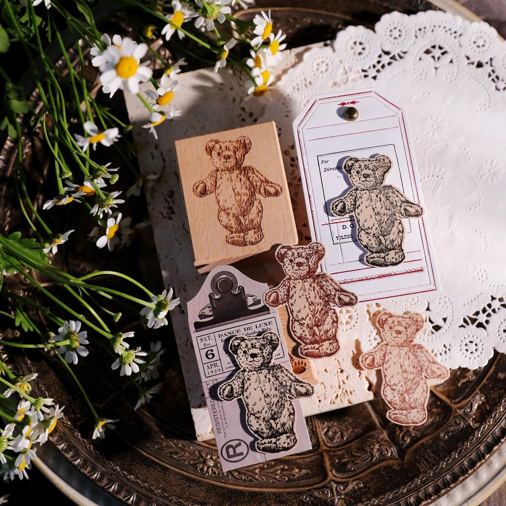 

Vintage Wood Stamp, Girls, Bear, Cute Vintage Fairytale World, Versatile DIY, Light Retro, European and American Style