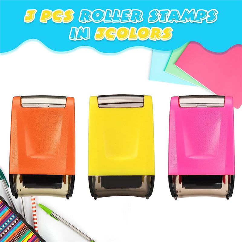

ABDE-3 Pieces Dashed Handwriting Lines Practice Roller Stamp Self Inking Line Rolling Stamps