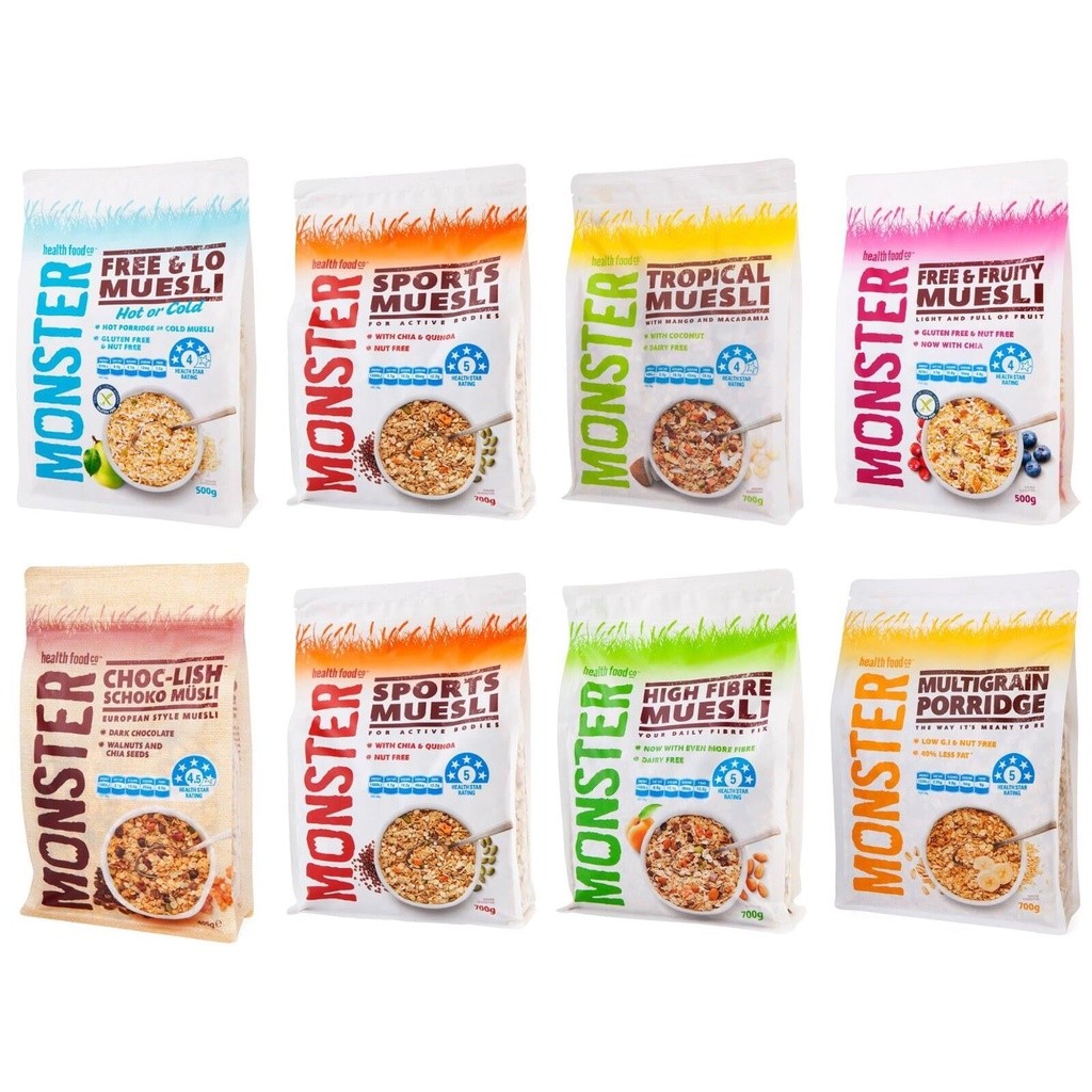 

MONSTER Muesli 600gr Oat Cereal 700gr - Sereal Breakfast Australia Tropical Sport Fibre Berry