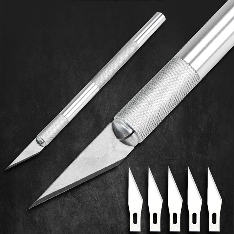 

Non-Slip Metal Scalpel Knife Tools Kit Cutter Engraving Craft knives with 5pcs Blades Mobile Phone PCB DIY Repair Hand Tools