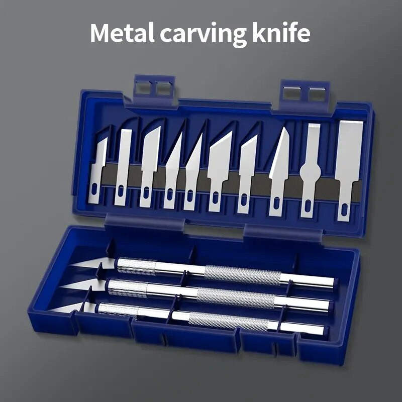 

13pcs Wood Paper Cutter Carving Knife With Blue Box Scalpel Steel Blades Engraving Knives for Crafts Arts Drawing DIY Hand Tools