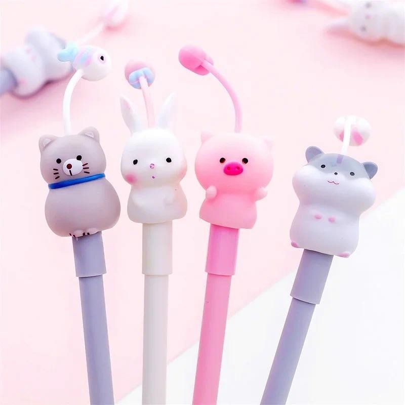 

4pcs Cartoon Cute Pet Neutral Pen Scissors Hamster Cat Pig Rabbit Animal Pen School Student Stationery Writing Grip Biros