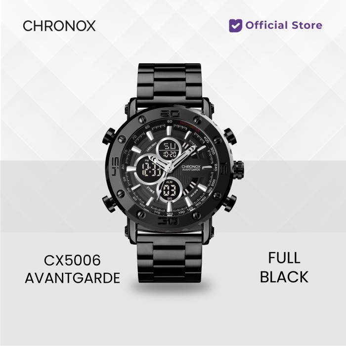 "V.NLN" - READY STOCK CHRONOX Jam Tangan Pria Sporty Analog Digital - CX5006 AVANTGARDE - FULL HITAM